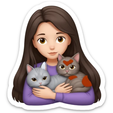 Brunette girl long hair snuggling grey cat sticker