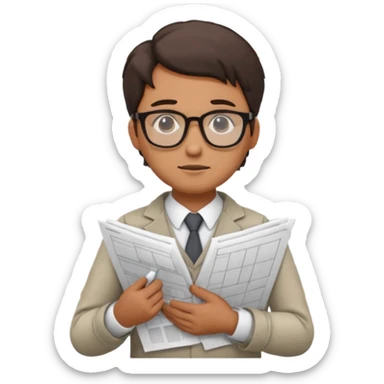 thinking architect in office cloth without helmet that holds architecture plan and is in thinking pose sticker