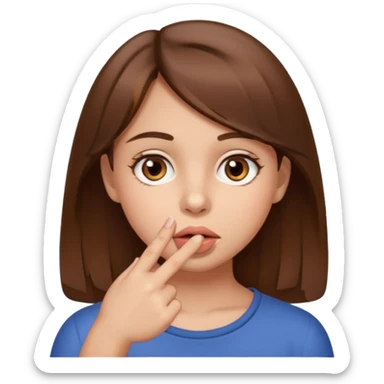 Emoji Fille cheveux long et brun yeux brun avec un doigt dans la bouche comme le truc baka sticker