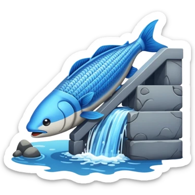 Emoji-style illustration of a fish ladder, flat vector look, bold outlines, minimal details, no background sticker