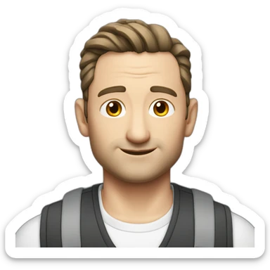 tim robinson dark slicked back hair white shirt with a grey vest sticker