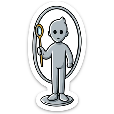 A paintbrush transforming into a silver human silhouette sculpture emblem, symbol of artistic identity, with a mirror-like silver metallic finish sticker