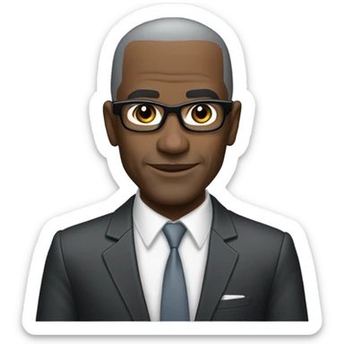 deon sanders with suit and glasses and buzz cut and small eyes over 50 shadow small beard sticker