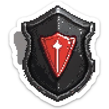 Shield badge with a digital lock and red warning symbols, cybersecurity theme, menacing look sticker
