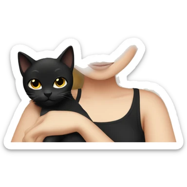 White girl blonde hair sleeping in bed with black kitty sticker