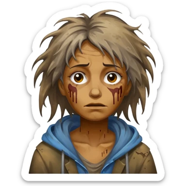 very dirty looking homeless woman very very dirty and smelly looking face only, not old with stains everywhere and messy hair and lots of stains on face ugly sticker