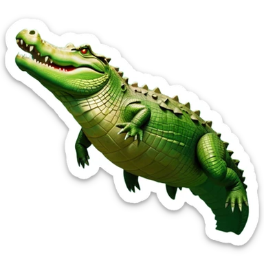 cinematic-crocodile-realistic-full-body-lounging-emoji,-massive-scaled-body-partially-submerged-in-shallow-water,-head-tilted-dramatically,-rough-green-and-brown-hide-textured-with-deep-ridges,-simplified-yet-realistic-focused-features,-highly-detailed,-glowing-with-an-almost-sarcastic-glow sticker