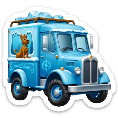 shiny crushed-dark-ice-blue crystal frozen Scooby Doo 1912 antique long-wheelbase cab over off-road trails low rider moving truck  sticker