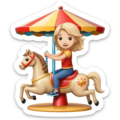 child spinning on a playground merry-go-round, cheerful and playful sticker