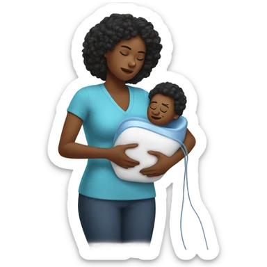 black mom in pain holding heating pad with cord sticker