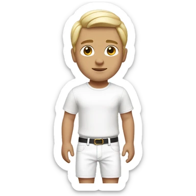  Boy with a Blonde/ Brown middle part hair. White prada t-shirt and white short pants sticker
