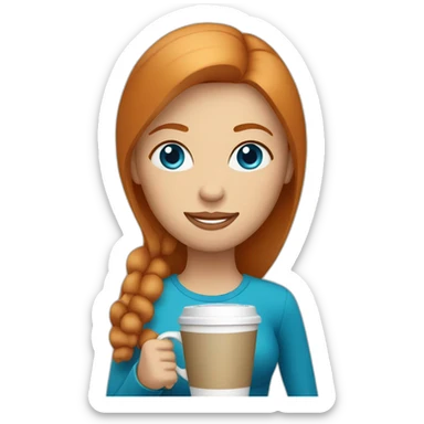 Ginger straight hair and blue eyes woman drinking a coffee sticker
