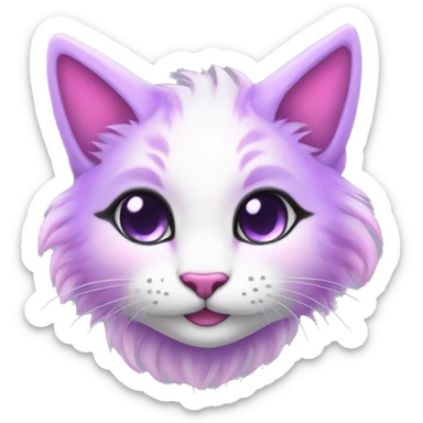 Kawaii colorful bright lilac-pink-white-gradient fantasy ethereal anthro feline fursona animal creature sticker