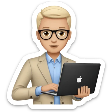 A typical IT specialist, a guy who looks stylish, has a laptop in his hands  sticker