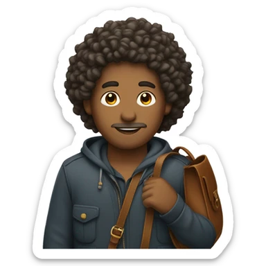 man with curly hair and handbag sticker
