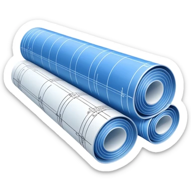 side perspective of a blue rolled-up blueprint plan with white lines sticker