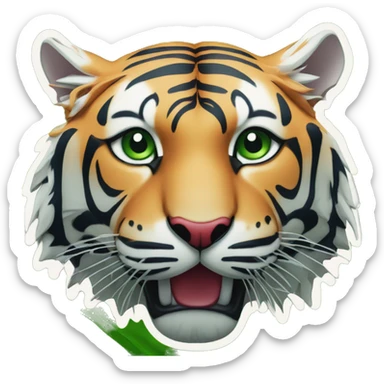 Flag cut in half on one side bue and thé Tiger green with a red sun in thé puddle  sticker