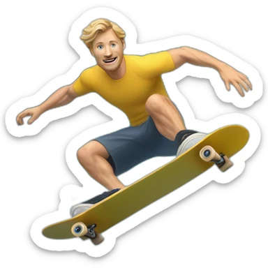 hyper real white dude surfing an ocean wave on a skate board sticker
