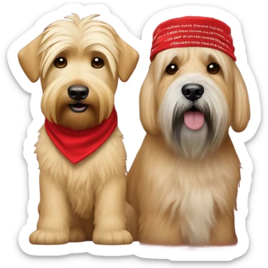 Real President Donald trump with a wheaten terrier wearing a red bandana sticker