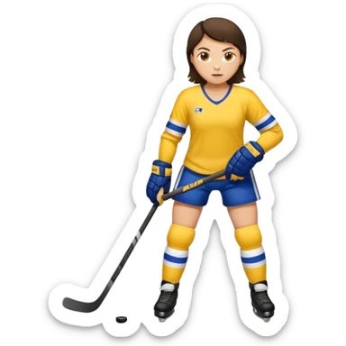 Girl hockey player with yellow jersey full body brunette sticker