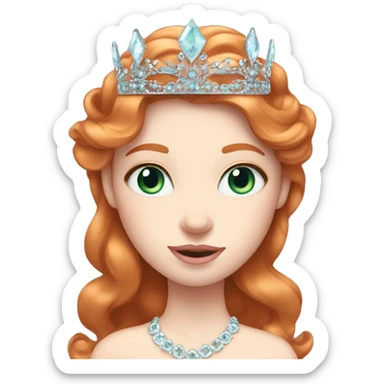 Ginger princess, pale, blue-green eyes, rosy cheeks, tiara, light pink lips sticker