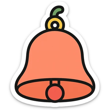 Peach bell in color outline style, lineal color icon with black outlines, vibrant and playful, simple and recognizable, no text sticker