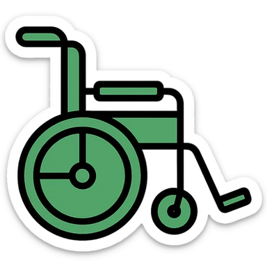 classic green wheelchair, side view, minimal style, lineal color icon with black outlines sticker