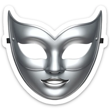 A sleek masquerade mask emoji made of polished silver chrome, smooth sensual curves, reflective metallic surface, mysterious sexy luxury vibe, minimal iOS emoji style, centered, clean white background sticker