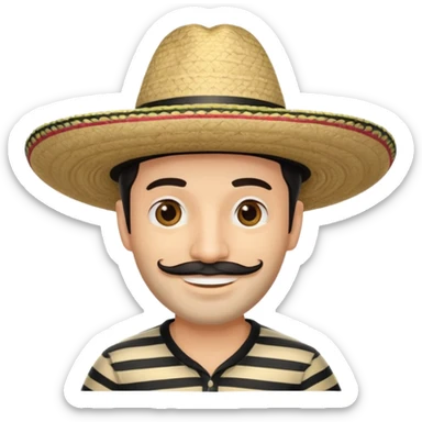 A happy fair skinned Colombian man with minimal facial hair wearing a black and beige stripped Colombian sombrero sticker