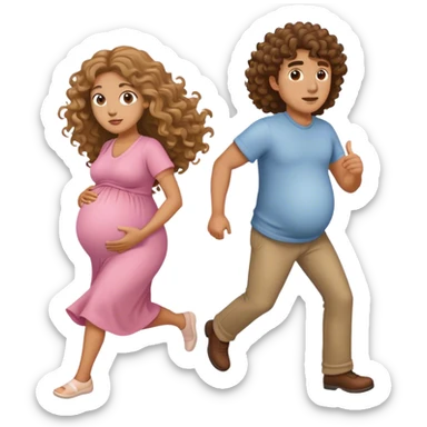 long curly hair medium skin tone man chasing pregnant lady sticker