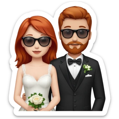 Red hair bride and brown hair groom with beard on honeymoon sticker