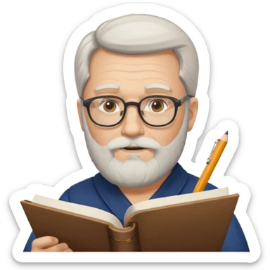 caucasian man with white beard writing in the script, facing right sticker