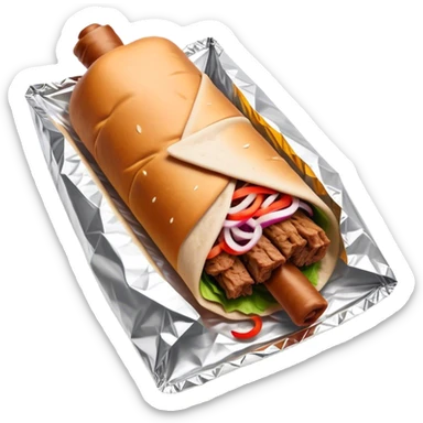 Doner Kebab Cinematic Realistic Doner Kebab Dish Emoji, depicted as iconic, spiced meat wrapped in foil and paper, rendered with lifelike textures and dynamic, appetizing lighting. sticker