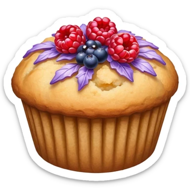 Lavender sprig muffin with berries and crystallized sugar sticker
