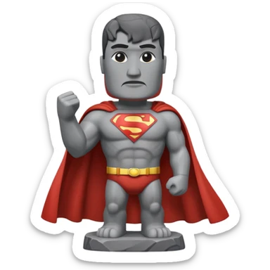 a moai emoji with a superman cape with the original face or the moai emoji with a super man saving people vibe like the superman there is some man waiting in the sky meme but the moai sticker