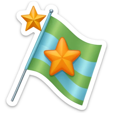 create a flag with orange star in the left and the light green in top and bottom and the light blue triangle left to Right and blue on the right up to down behind the light blue triangle sticker