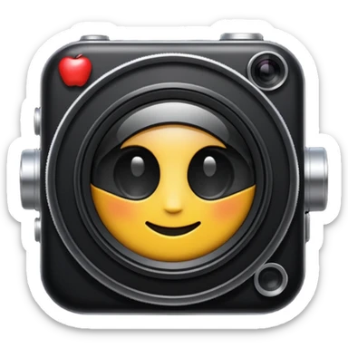 A simple camera lens, apple emoji style, front view sticker