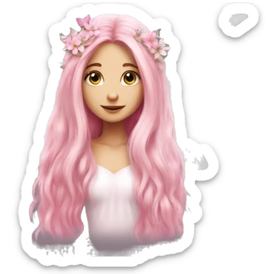 Beautiful, flower, fairy, pink, white, long hair, wings sticker