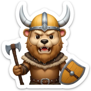 Viking Bear wearing horned helmet growling. holding axe sticker