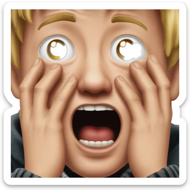 kevin McCallister from Home Alone, putting both hands on his face and screaming of fear. bring the hands down lik he is putting on his cheeks. sticker