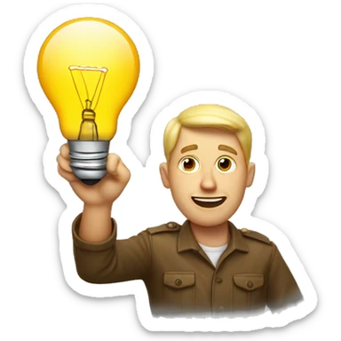 white man with light bulb near his head and raised index finger sticker