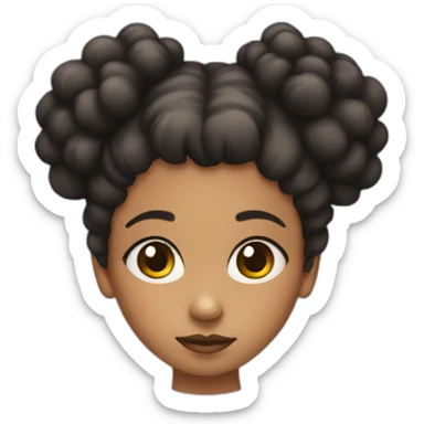 girl with 2 afro puffs and with a frown sticker