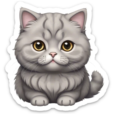 Cinematic Adorable Fluffy Grey Scottish Fold Cat Portrait Emoji, Head tilted cutely with big, sparkling eyes and adorable folded ears, soft grey fur with darker points on the ears, face, and paws, Simplified yet irresistibly adorable features, highly detailed, glowing with a soft, warm glow, high shine, affectionate and playful, stylized with a touch of whimsy, bright and endearing, soft glowing outline, capturing the essence of a curious and loving kitten with the signature charm of a Scottish Fold's unique folded ears, so cute it feels like it could leap out of the screen and snuggle up for a cuddle! sticker