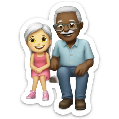 Grandpa and granddaughter enjoying sunny day outdoors  sticker