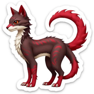 Kawaii dark-brown and crimson-red beautiful pretty elegant divine edgy fantasy feline-vernid-sergal-fursona animal creature with a tufted tail full body with intricate markings  sticker