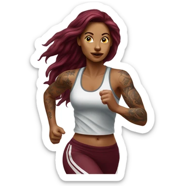 Beautiful tattooed  burgundy long haired woman jogging sticker