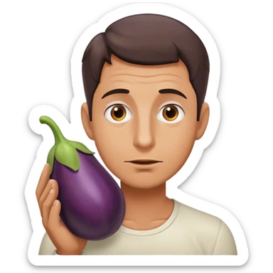 A man savoring an eggplant, his gaze betraying wonder at this fresh vegetable. sticker