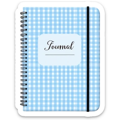 Cute  journal cover, pastel blue gingham pattern
Handwritten feminine typography, soft aesthetic, cozy girl vibe
Clean product mockup, minimal shadows, lifestyle stationery style sticker