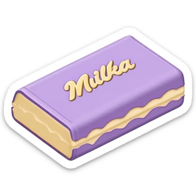 emoji style flat illustration, pastel lilac Milka chocolate bar, beige pink yellow accent tones, light grain, no background, pinterest sticker aesthetic sticker