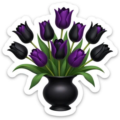 goth tulip bouquet with black tulips and gothic arch background sticker
